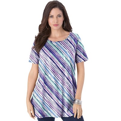 Roaman's Women's Plus Size Swing Ultimate Tee With Keyhole Back