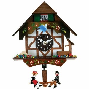 Quartz Chalet Clock with Moving Bird and Swinging Couple – 6 in – River City Clocks - 1 of 3