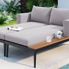 2PC Outdoor Daybed Set, Metal Frame with Acacia Wood Side Tables, Cushioned Patio Lounge Sofa for Garden or Poolside - Coolbibila - 3 of 4