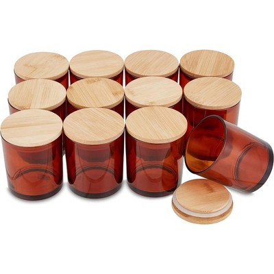 Amber Colored Candle Jar - 14.5 oz with Bamboo Lid | 12 Pack