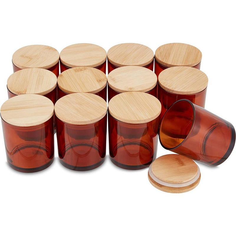 Pavelle 10 oz. Amber Glass Candle Jars w/Bamboo Lids for Candle Making, 1 of 6