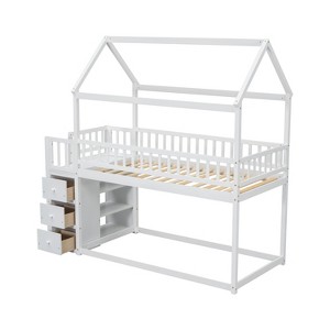 NicBex Twin House Bunk Bed with Shelves and 3 Drawers for Kids Teens Adults,Gray/White - 1 of 4