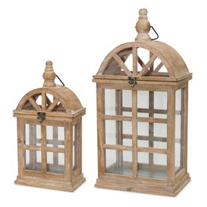 Wooden Candle Lantern Pair (Set of 2) 21.5 Inch Height with Curved Top By Melrose - 1 of 3