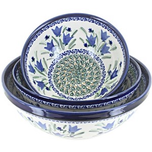 Blue Rose Polish Pottery 1400- Zaklady 3 Piece Serving Bowl set - 1 of 1