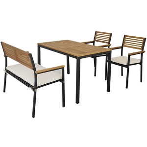 Costway 4 PCS Patio Furniture Set with Acacia Wood & Metal Frame Umbrella 1 table - 1 of 1