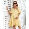 Maternity Dress Womens Casual Babydoll Dress Ruffle Short Sleeve V Neck Floral Printed Flowy Mini Short Tunic Dress - 3 of 4