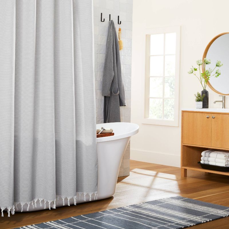 Ticking Stripe Woven Shower Curtain Gray/Cream - Hearth &#38; Hand&#8482; with Magnolia, 3 of 5