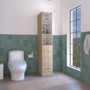 ORRD White Linen Cabinet with 4 Drawers & 3 Open Shelves, Versatile Storage Organizer for Bedroom, Bathroom, and Entryway - 1 of 4