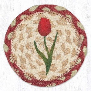 Earth Rugs Tulips Round Coaster – Braided Jute, Spring Floral Print Accent, 5"x5" - 1 of 3