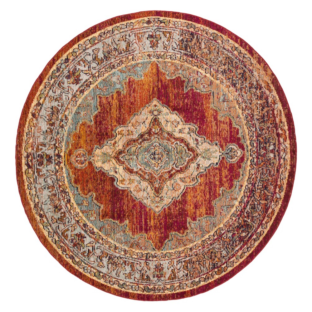 7'x7' Medallion Loomed Round Area Rug Orange/Light Blue - Safavieh