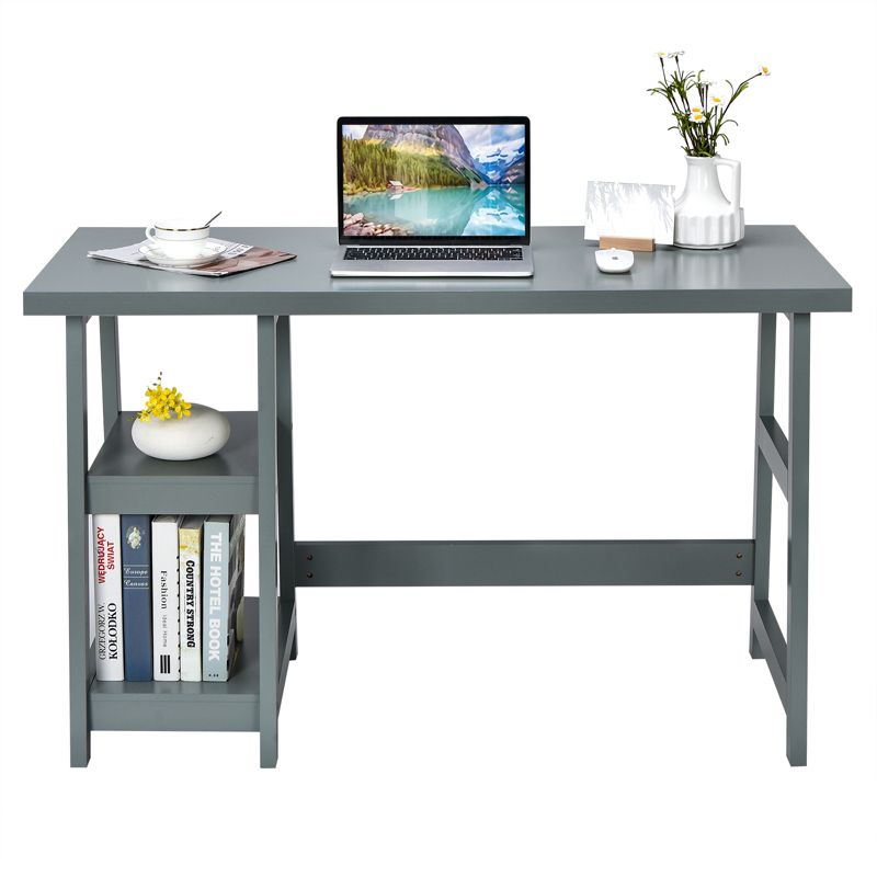Tangkula Trestle Computer Desk Indoor Office Workstation for Home Office with  2-Tier Storage Shelves, 1 of 10