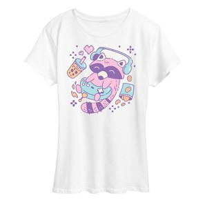 Women's - Instant Message - Kawaii Racoon Gamer Short Sleeve Graphic T-Shirt - 1 of 4