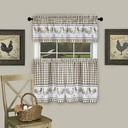 Kate Aurora Country Farmhouse Barnyard Plaid Rooster Kitchen Curtain Tier & Valance Set