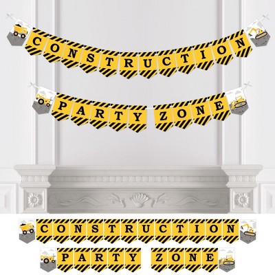 Big Dot of Happiness Dig It - Construction Party Zone - Baby Shower or Birthday Party Bunting Banner - Party Decorations - Construction Party Zone