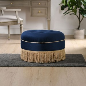 PAGED 24 Inch Round Ottoman, Modern Vanity Chair Footrest Ottoman with Wooden Frame and Tassel for Living Room, Bedroom - 1 of 4