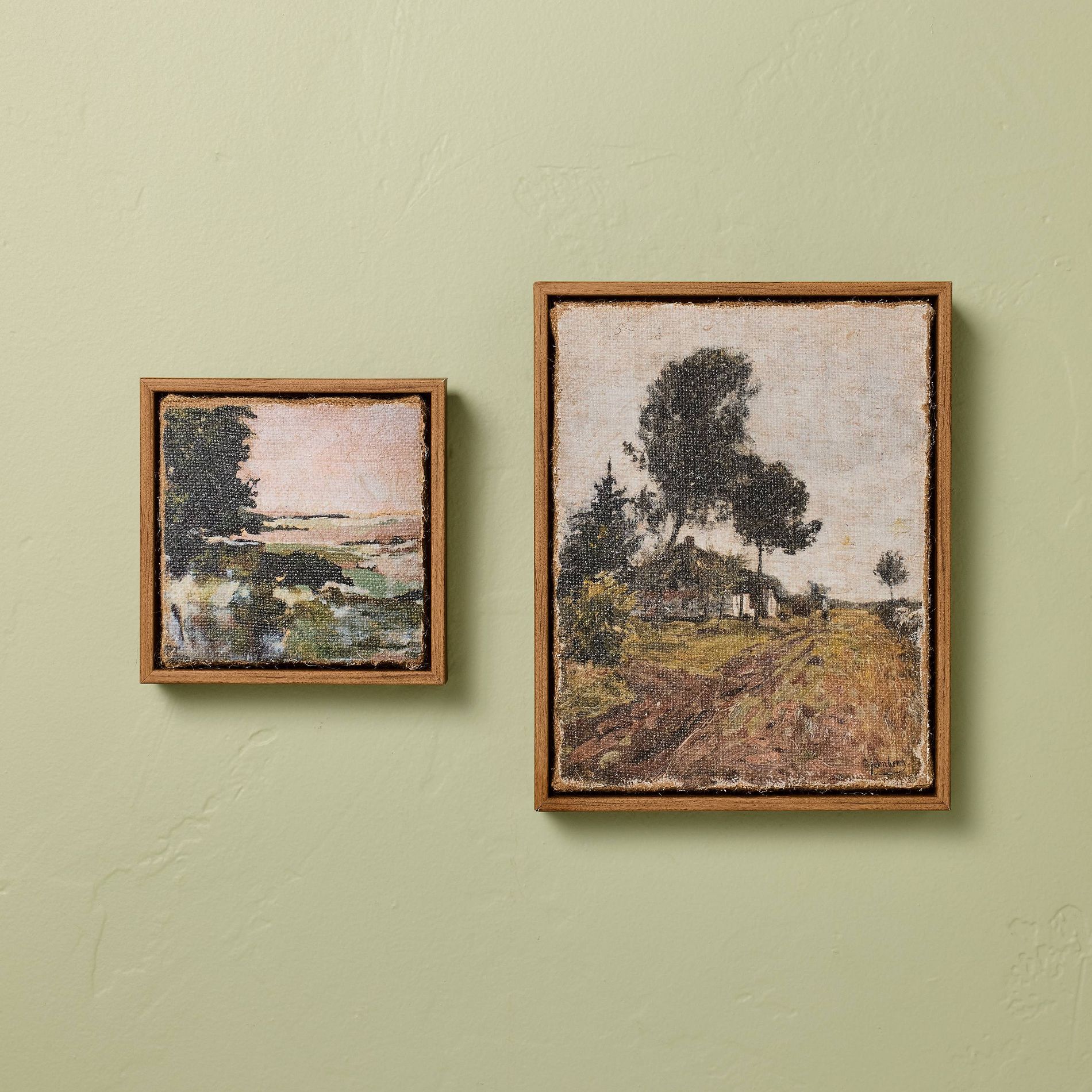 2pc 5.5"x5.5" and 7.5"x9.5" Landscape Burlap Wall Art Set - Hearth & Hand™ with Magnolia
