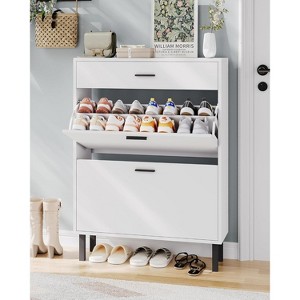 Narrow Shoe Cabinet Storage for Entryway, 3 Drawers, Freestanding Shoe Organizer Wooden - 1 of 4
