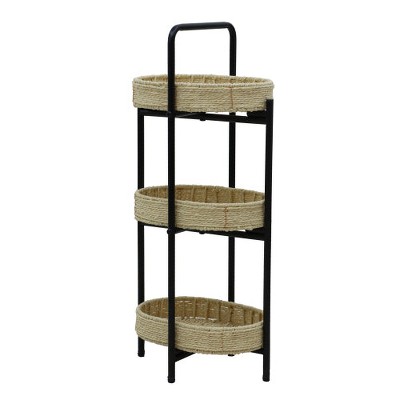 LunaLulinlk 3 Tiers Tray Tables Paper Rope Woven Side Table for Living Room Kitchen Oval Storage Basket Small Shelves