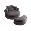 VYNXARIA Swivel Accent Barrel Modern Grey Sofa Lounge Club Big Round Chair with Storage Ottoman chenille Fabric for Living Room Hotel with 4 Pillows - 3 of 4
