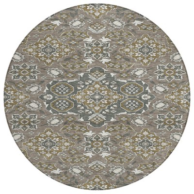 HomeRoots 8' Brown Gray And Ivory Round Medallion Washable Indoor Outdoor Area Rug