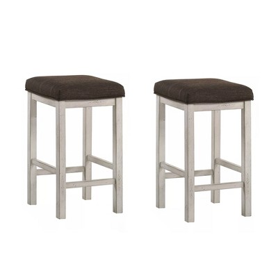 Simple Relax Set of 2 Upholstered Stools in Antique White and Dark Brown