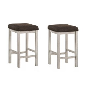 Simple Relax Set of 2 Upholstered Stools in Antique White and Dark Brown - 1 of 4