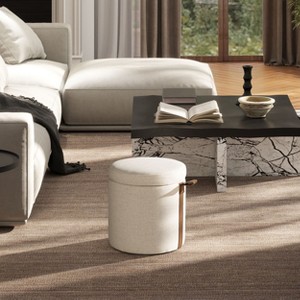 CAVINAS Round Polyester Storage Ottoman Bench with Leather Accent,Upholstered Storage Ottoman,Storage Benches for Living Room,Bedroom - 1 of 4