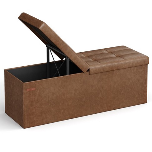 43 Inches Folding outlets Storage Ottoman Bench, Padded Seat, Holds up to 660 lb, Brown