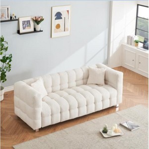 DOMETOUR 80 Inch Teddy Fleece Sofa for Living Room Bedroom, 3 Seat Modern Upholstered Sofa Futon Couch with 2 Pillows - 1 of 4