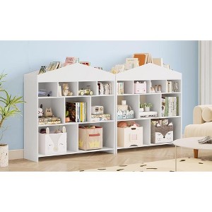 White Wood 1 White Rectangular Toy Storage Organizer 9-Cubby Kids Bookshelf - 1 of 4