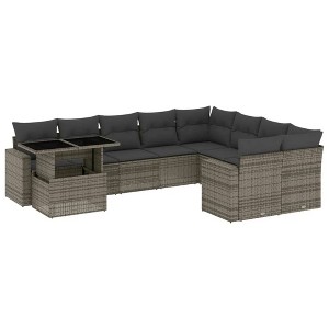 vidaXL Patio Sofa Set with Cushions Outdoor Furniture 10 Piece Poly Rattan - Gray - 1 of 4