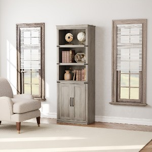 Farmhouse Wood Bookshelves with Open Shelves and Doors, Compact 5 Tier Bookcase, Vintage Display Cabinet for Living Rooms, Apartments, Offices, White - 1 of 4