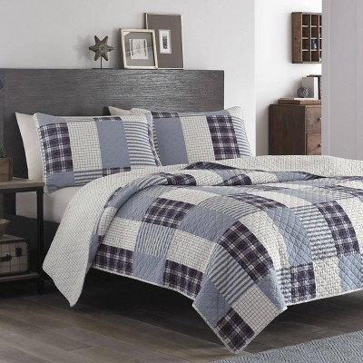 Camano Island Twin Quilt Set in Blue and White Cotton Patchwork