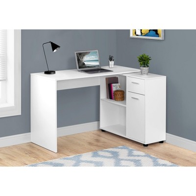 White Corner Wood Computer Desk with Drawer and Filing Cabinet