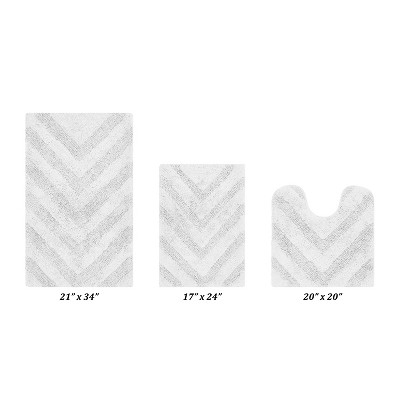 Hugo 3-Piece Bath Rug Set 100% Premium Cotton Tufted Chevron Pattern Bathmats for Bathroom, Super Soft Absorbent Machine Washable