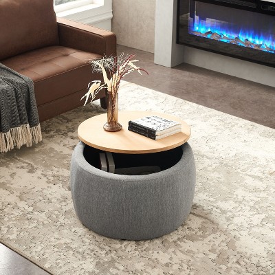NicBex Modern Round Ottoman Coffee Table with Storage,Large End Table,Wooden Center Table for Living Room