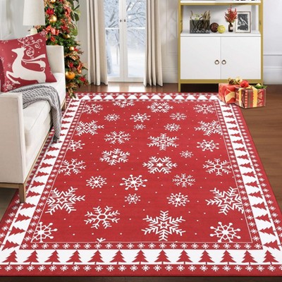 Christmas Snowflake Rug, Washable Soft Non Slip Throw Rug, Low Pile Holiday Carpet for Bedroom, Living Room, Dining, Nursery