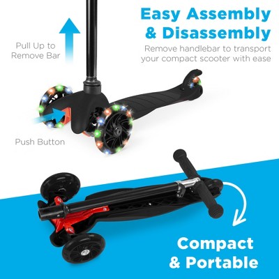 Black Adjustable Kids Kick Scooter with Light-Up Wheels