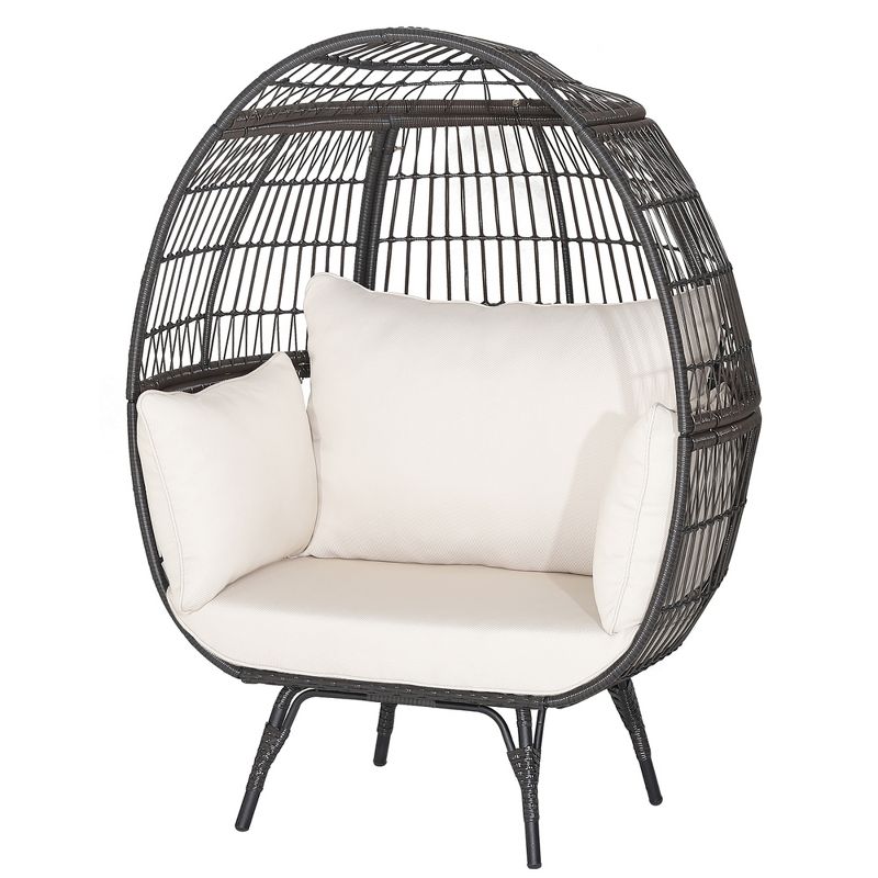 Costway Patio Oversized Rattan Wicker Egg Chair Lounge Basket 4 Cushion Indoor & Outdoor, 1 of 11