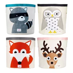 3 Sprouts Canvas Storage Bin Laundry and Toy Basket for Baby, Toddlers, and Kids Bedroom or Playroom, Raccoon, Owl, Fox, and Deer Print Designs