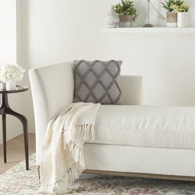 18" Light Gray Cotton Blend Diamond Lattice Square Throw Pillow