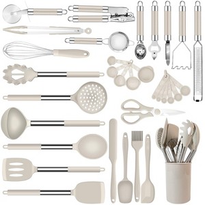 Itopfox 33-Piece Silicone Cooking Utensil Set with Stainless Steel Handles - Non-Stick Kitchen Tools Including Turner Ladle Whisk, Spatula, and More - 1 of 4