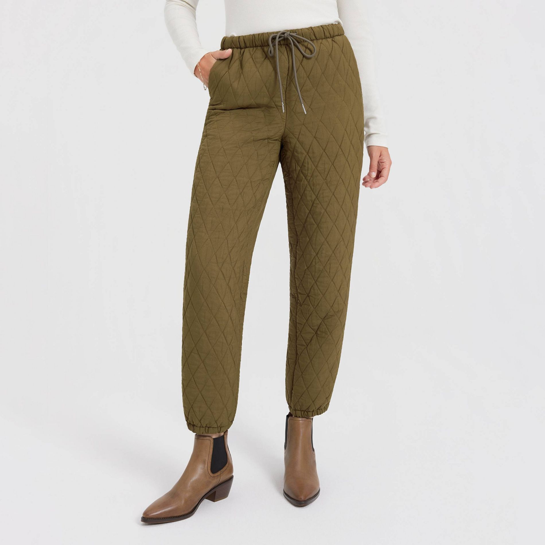 Women's Mid-Rise Tapered Leg Quilted Drawcord Joggers - A New Day™ Olive Green L