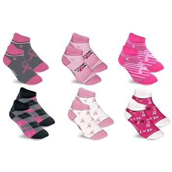 Extreme Fit Cancer Awareness Compression Socks - Ankle Socks for Running - 6 Pair