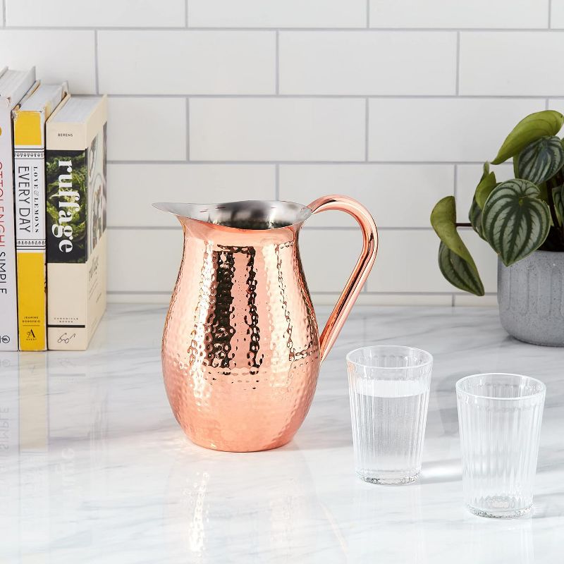 OGGI Stainless Steel Copper Pitcher-Copper Plated Water Pitcher with Hammered, 68oz /2 Lt Drink Pitcher, Copper Kitchen Accessories, 5 of 7