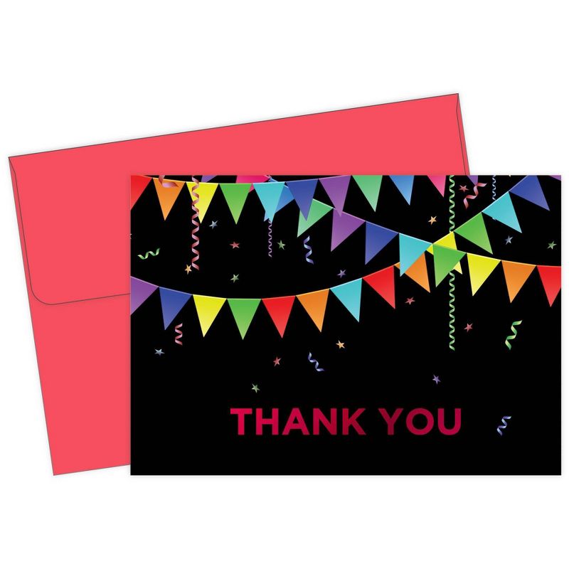 50ct Rainbow Pennant Red Foil Thank You Note Card &#38; Envelopes, 1 of 4