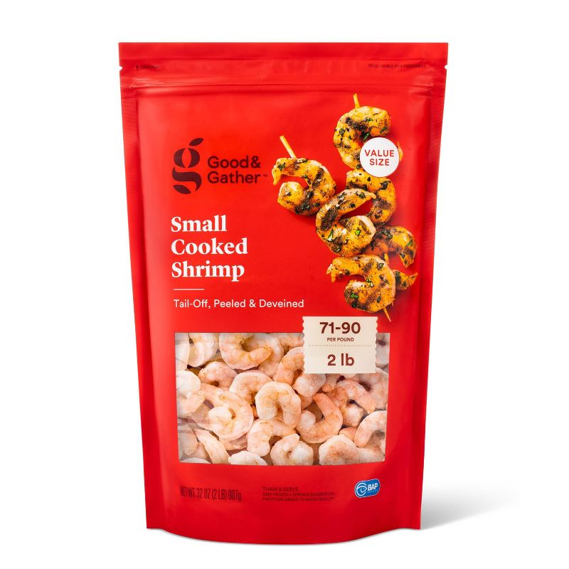 Small Tail-Off, Peeled, Deveined Cooked Shrimp - Frozen - 71-90ct/lb - 2lbs - Good &#38; Gather&#8482;, 1 of 5
