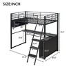Twin/Full Size Metal Loft Bed with LED Light, Desk and 4 Storage Shelves, Black - ModernLuxe - 3 of 4