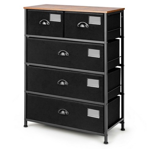 Tall Storage Dresser with 5 Pull-Out Drawers for Bedroom Living Room-Walnut | Costway