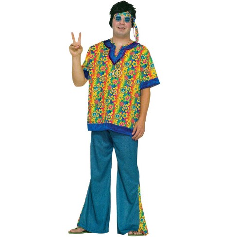 Mens Fancy Dress Groovy Old School Cool Hippie Guy 60s 70s 80s